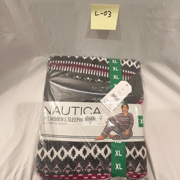 Nautica Womens 2 Piece Fleece Fairisle Pajama Sleepwear Set Gray Size X-Large - Picture 5 of 6